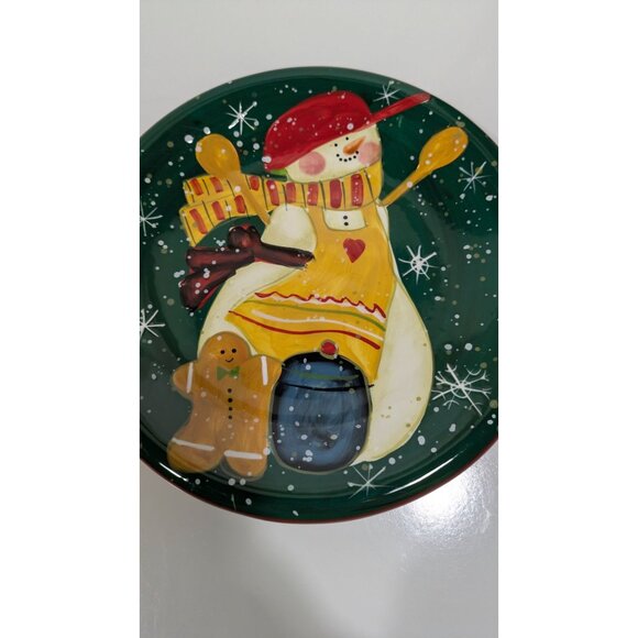 Certified International Hand-Painted Snowman Holiday Plate Green Christmas - Picture 4 of 7